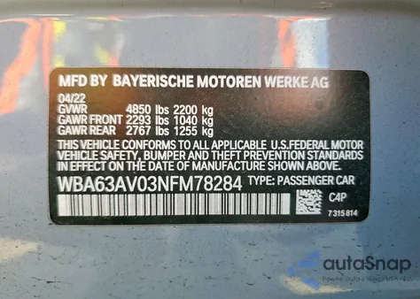 2022 BMW 430I Gran Coupe from USA, damaged, VIN WBA63AV03NFM78284